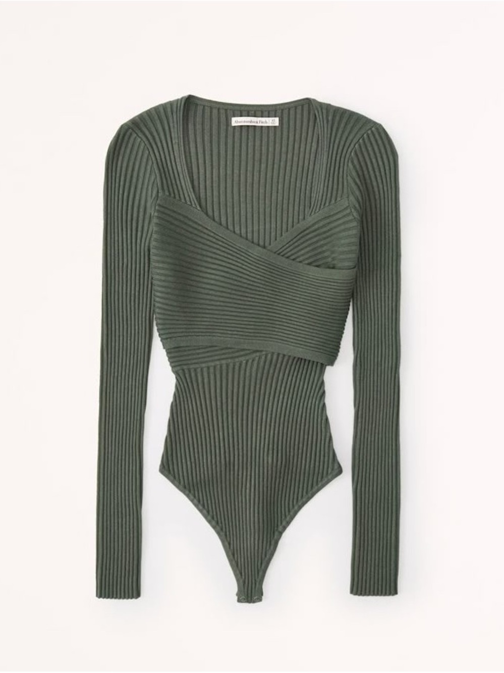 Abercrombie & Fitch Ribbed Long-Sleeve Olive Green Bodysuit